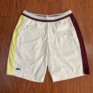 Lacoste Tennis x Dannil Medvedev Athletic Shorts Mens Small White Maroon Yellow